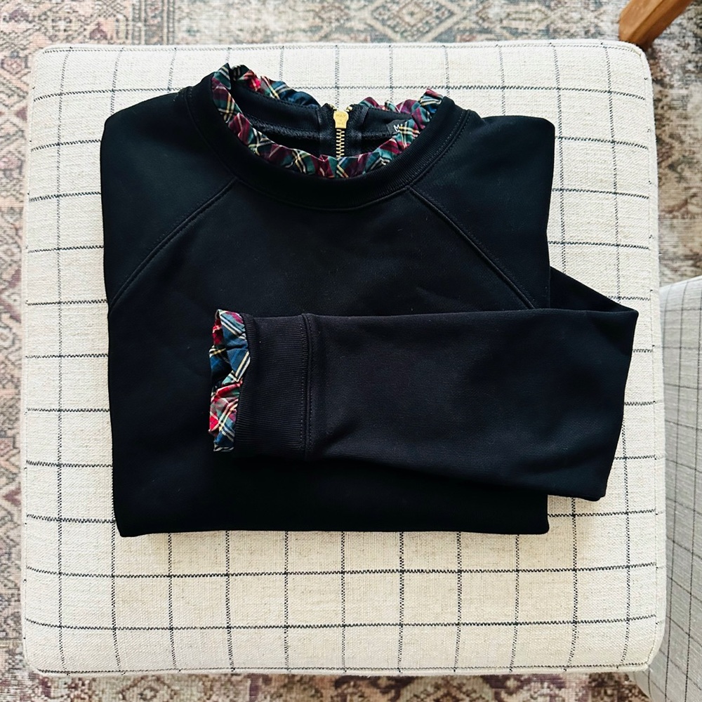 J-CREW Black Crew Sweater Plaid Women Small